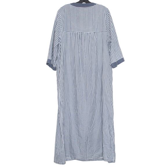 Vintage Nightgown Coastal Grandma Cottagecore Prairie Retro Button Plaid Blue 1X - Picture 2 of 4